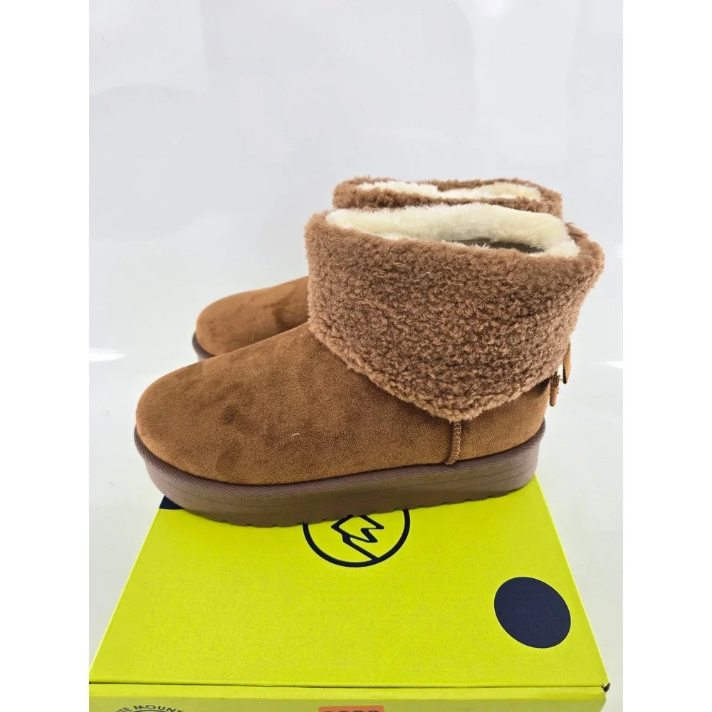 White Mountain Ladybug Boots Kids Size 5 Chestnut Faux Fur Bow Ankle - New